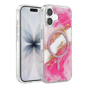 BUĞZ Onegif  İphone 16 Lotus Simli Magsafe Kapak - Pembe