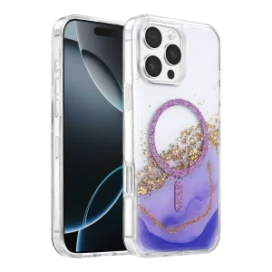BUĞZ Onegif  İphone 16 Pro Max Lotus Simli Magsafe Kapak - Mor