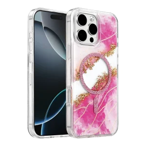 BUĞZ Onegif  İphone 16 Pro Max Lotus Simli Magsafe Kapak - Pembe