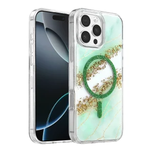 BUĞZ Onegif  İphone 16 Pro Max Lotus Simli Magsafe Kapak - Yeşil