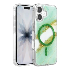 BUĞZ Onegif  İphone 17 Lotus Simli Magsafe Kapak - Yeşil