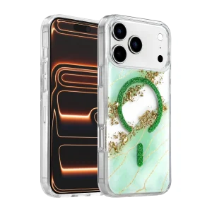 BUĞZ Onegif  İphone 17 Pro Max/18 Pro Max Lotus Simli Magsafe Kapak - Yeşil