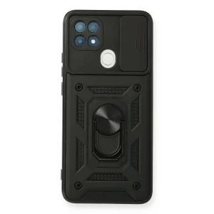 BUĞZ Oppo A15 Kılıf Pars Lens Yüzüklü Silikon - Siyah