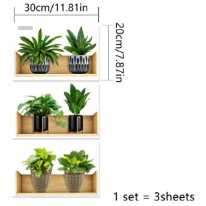 BUĞZ Raflı Bitki Tasarımlı Yapışkanlı Sticker 20*30 cm 3lü Set