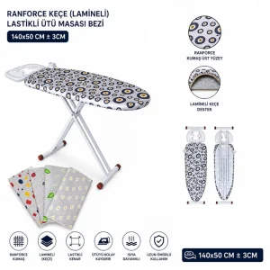 BUĞZ Ranforce Keçe Ütü Masası Bezi - Lastikli - Lamineli - 140x50 cm