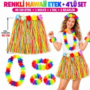 BUĞZ Renkli Hawaii Etek 40 Cm Ve 4’lü Hawaii Seti