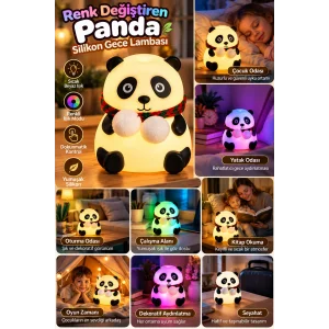 BUĞZ Sevimli Panda Silikon Gece Lambası Renkli Işık Modu Dokunmatik Kontrollü Aydınlatma - BUĞZ