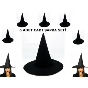 BUĞZ Siyah Cadı Şapkası Keçe Yetişkin Boy 6 Adet
