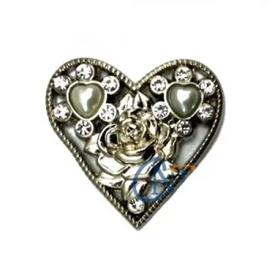 BUĞZ Taşlı Kalp Broş, Kutu, Sandık Süsü - Nikel, 10 Adet