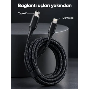 BUĞZ Type C Lightning Örgülü Şarj ve Veri Kablosu 2 Metre - BUĞZ