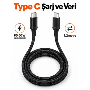 BUĞZ Type C to Type C LED Işıklı Şarj Kablosu 1,2 Metre - BUĞZ