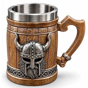 BUĞZ Viking Miğferi Figürlü 3d Kabartmalı Paslanmaz Çelik Kupa Bardak Alk6545