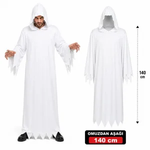 BUĞZ Yetişkin Beyaz Kapüşonlu Cellat Hayalet Kostümü 140 Cm