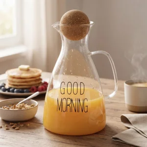 BUĞZ Yuvarlak Mantar Kapaklı Sürahi - 1500 ml - Yüksek Kaliteli Cam