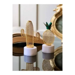 Lamba 2li Metal Ananas Ve Kaktüs Model Mini Gece Ve Masa Dekor Lambası Pilli