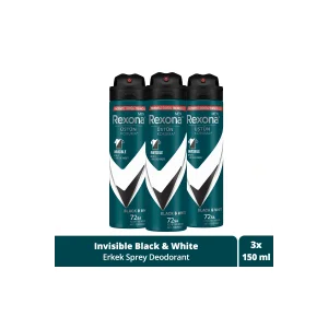 Kol Saati Men Erkek Sprey Deodorant Invisible Black & White 72 Saat Kesintisiz Üstün Koruma 150 ml X3