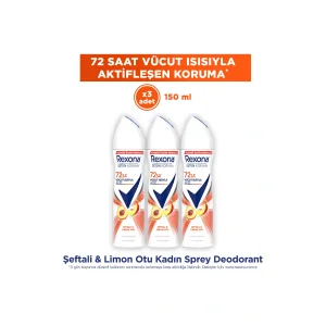 Kol Saati Kadın Sprey Deodorant Seftali&Limon Otu Antiperspirant 72Saat Kesintisiz Üstün Koruma 150mlx3