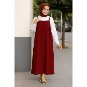 Kadın Bordo Basic Ayarlanabilir Askılı Jile Elbise