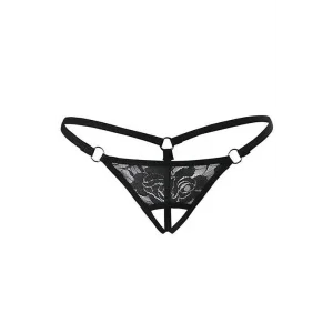 Siyah Dantelli Özel Bölgesi Açık G-String TM1167
