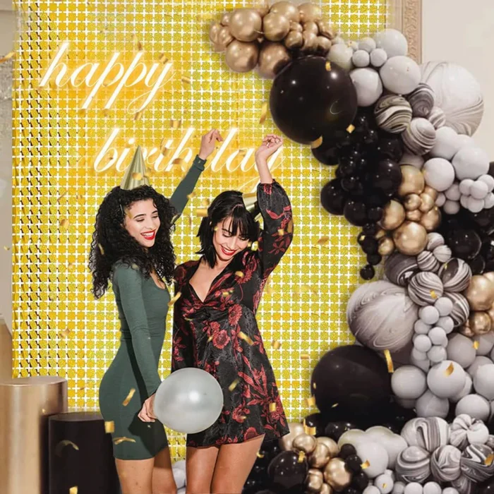 BUĞZ Ekstra Metalize Altın Renk Disko Dikdörtgen Kesim Kapı Perdesi Dekorasyon 1x2 Metre