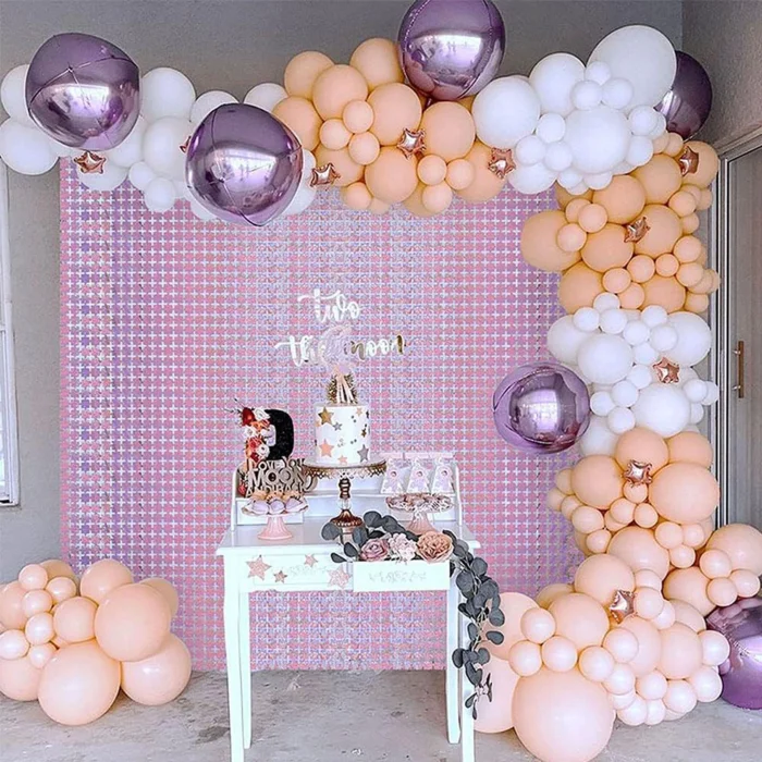 BUĞZ Ekstra Metalize Rose Gold Renk Disko Dikdörtgen Kesim Kapı Perdesi Dekorasyon 1x2 Metre