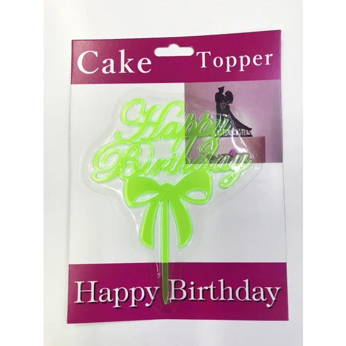 BUĞZ Happy Birthday Yazılı Fiyonklu Pasta Kek Çubuğu Yeşil Renk