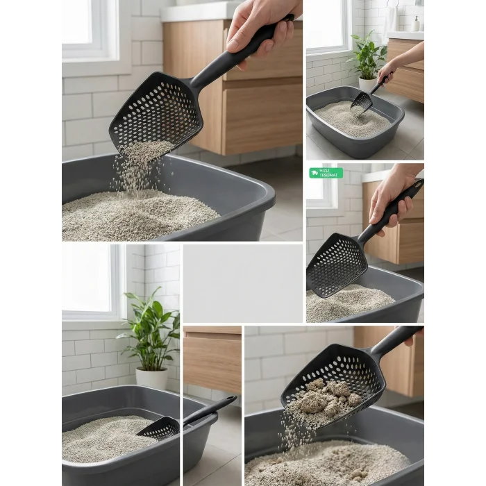 BUĞZ Küçük Delikli İnce Taneli Kedi Kumu Küreği – Dayanıklı, Ergonomik, Hijyenik Temizlik Küreği