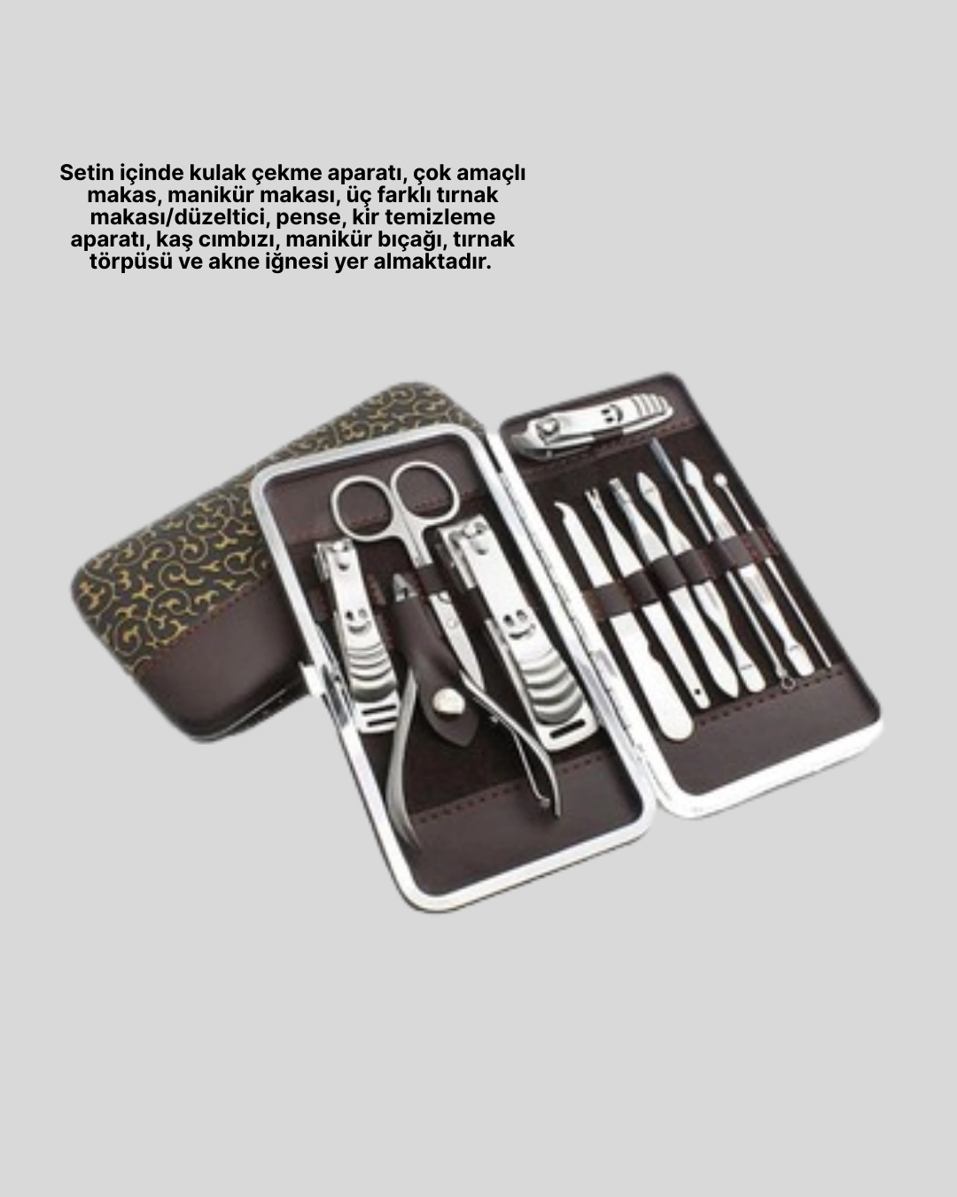 BUĞZ 12 Parçalık Özel Deri Çantalı Kişisel Bakım Seti