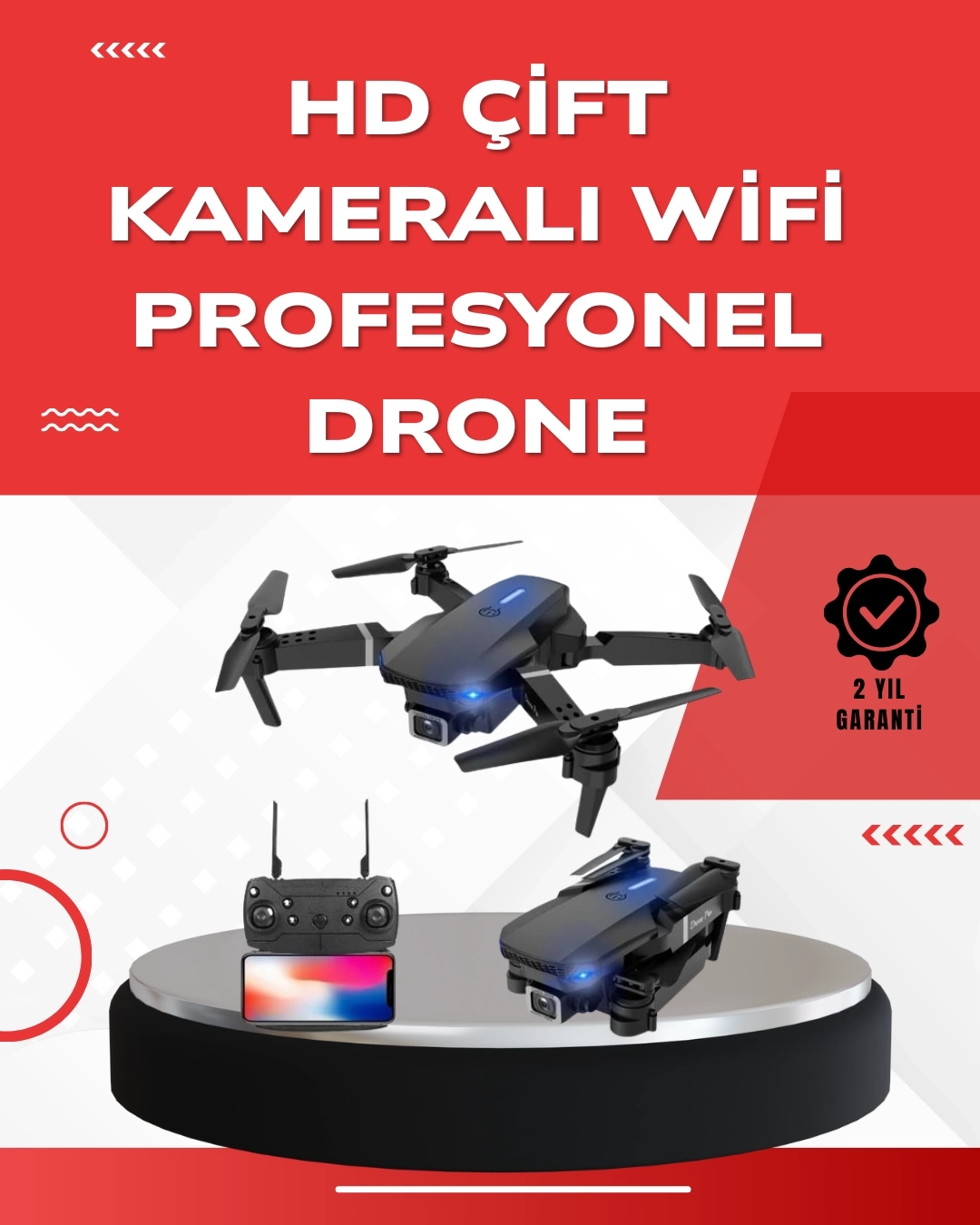 BUĞZ 2.4G 4CH Katlanabilir Drone 100 Metre Uçuş Mesafeli