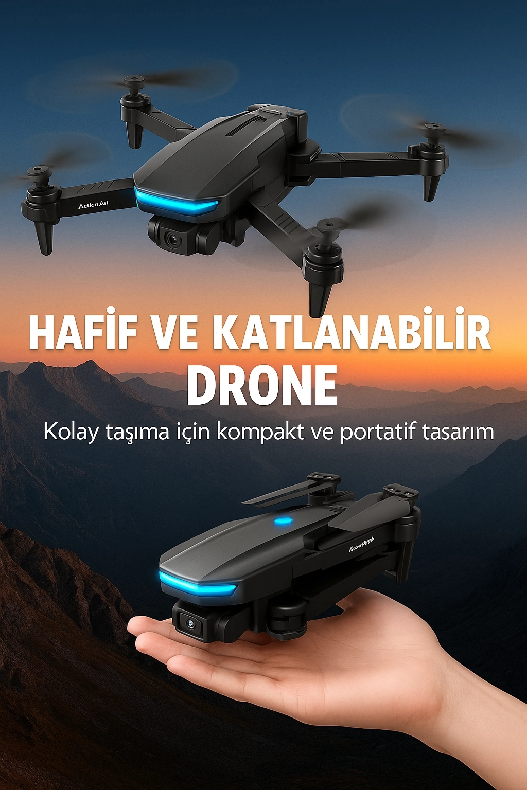 BUĞZ 2.4G 4CH Katlanabilir Drone 100 Metre Uçuş Mesafeli