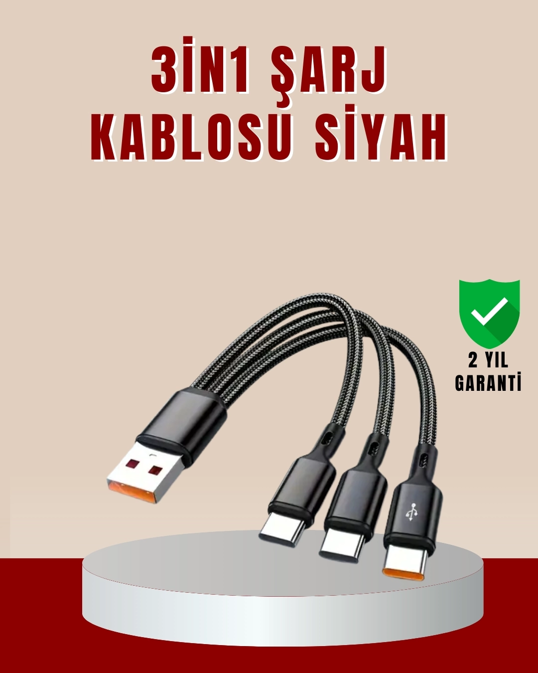 BUĞZ 3’ü 1 Arada Hızlı Şarj Kablosu – iOS Android Type-C Uyumlu