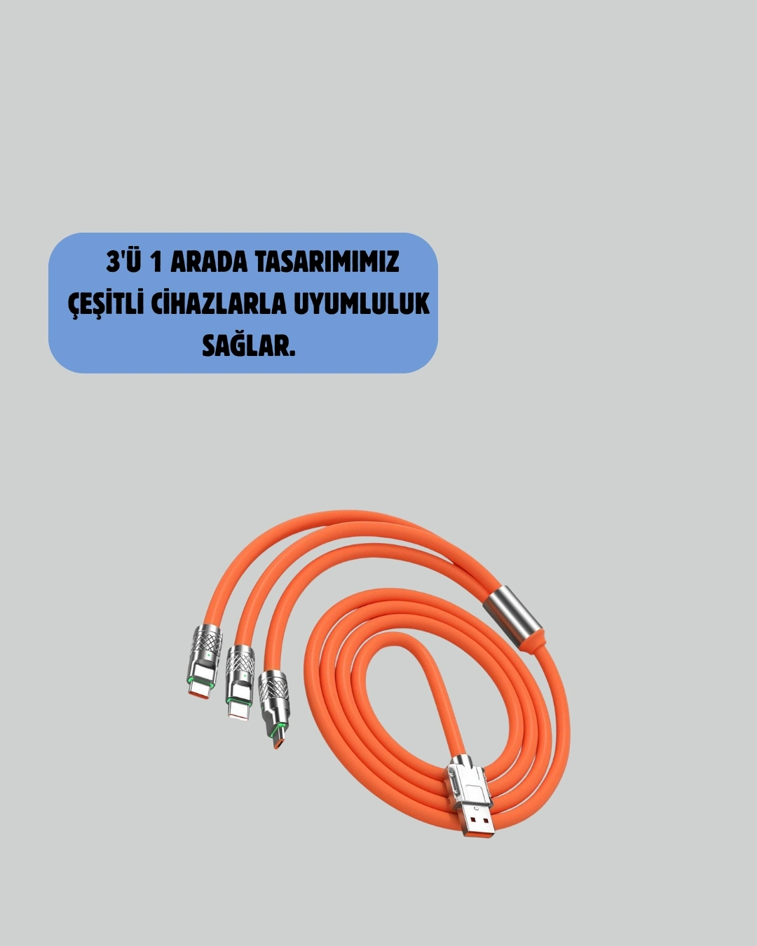 Çinko Alaşımlı Uçlu 120 W Şarj Kablosu – Dolaşmaya Dayanıklı 1,2 m USB Kablo