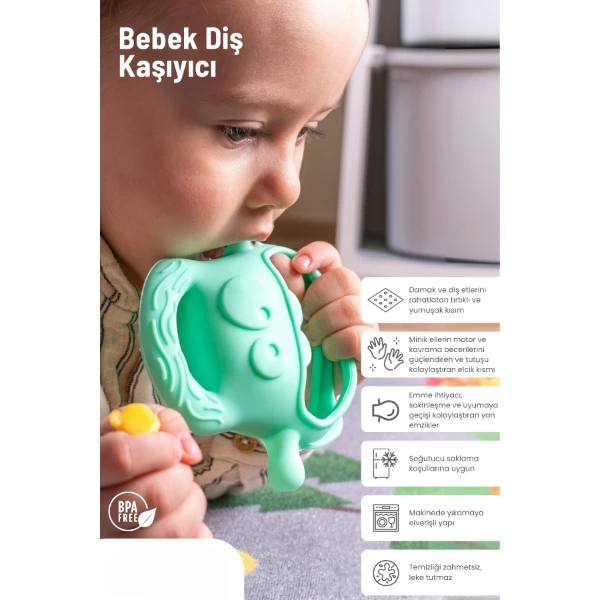 BUĞZ Açık Yeşil Bebek Silikon Diş Kaşıyıcı