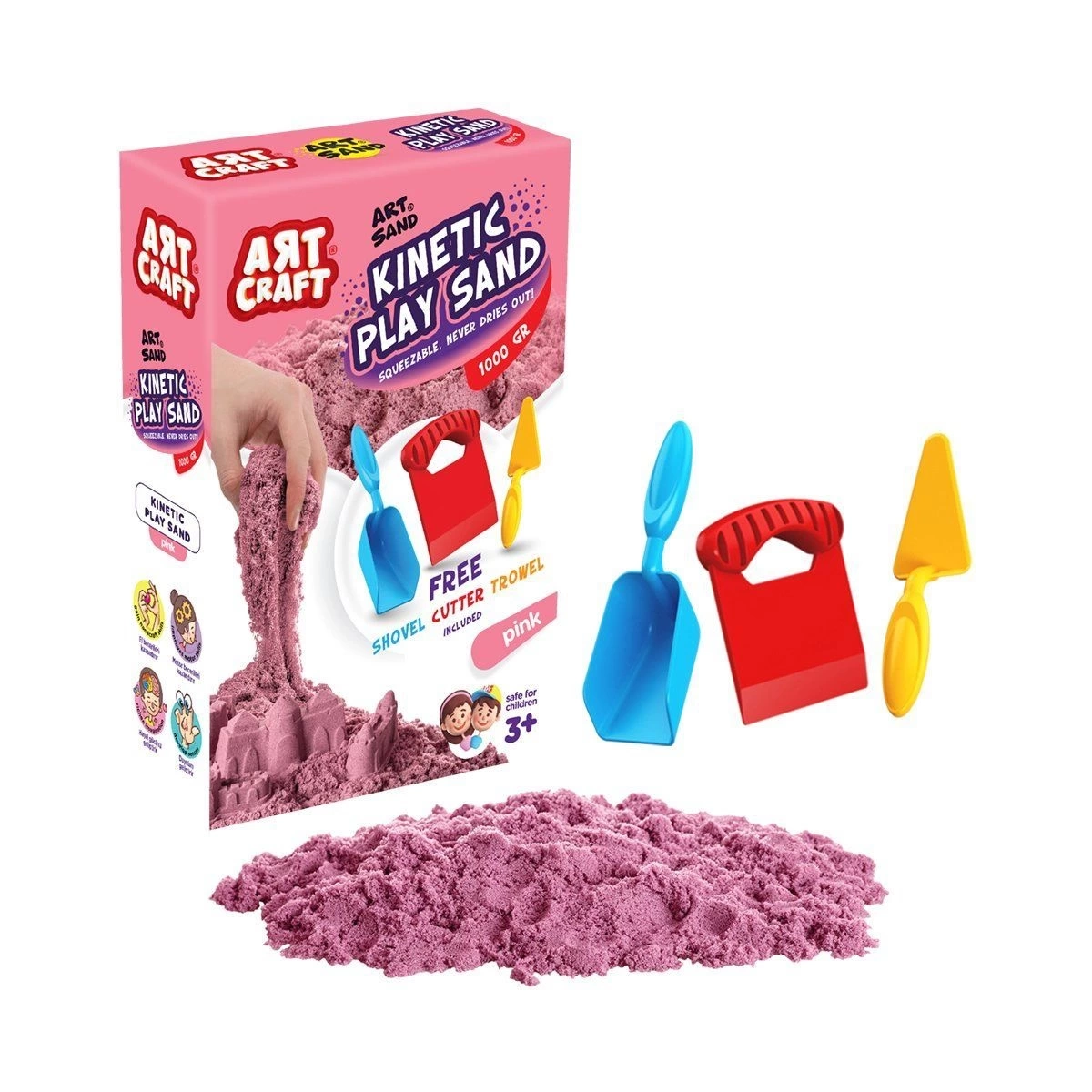 BUĞZ 03693 , Aksesuarlı Pembe Kinetik Oyun Kumu 1000 gr