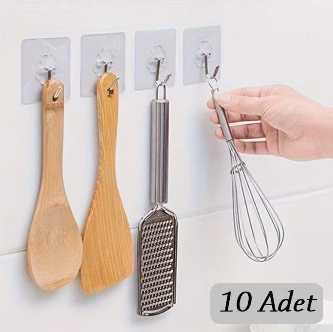 BUĞZ 10 ADET Kendinden Yapışkanlı Şeffaf Askı