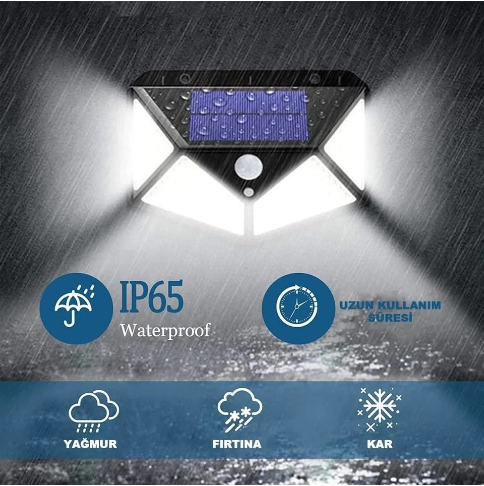 BUĞZ 100 Led Dış Mekan Solar Aydınlatma Fotoselli Solar Lamba Hareket Sensörlü BUĞZ 100 Led Dış Mekan Solar Aydınlatma Fotoselli Solar Lamba Hareket Sensörlü
