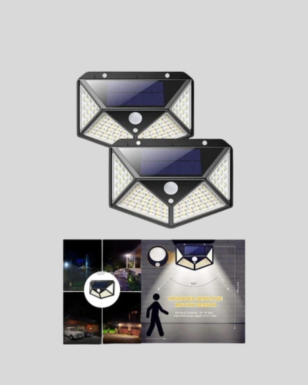 BUĞZ 100 LED Solar Lamba Hareket Algılamalı Bahçe Duvar Dış Mekan Aydınlatma