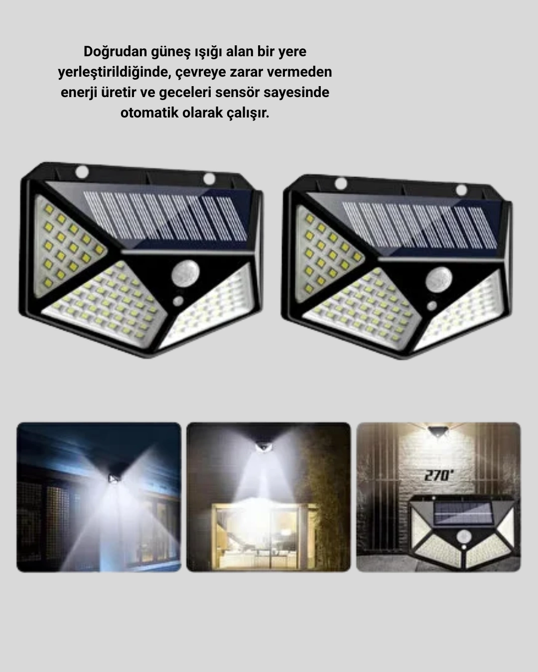 BUĞZ 100 LED Solar Lamba Hareket Algılamalı Bahçe Duvar Dış Mekan Aydınlatma