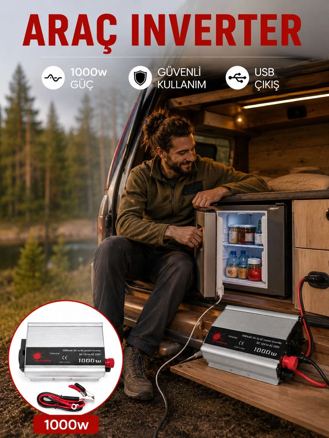 BUĞZ 1000 Watt Oto İnvertör Elektrik Dönüştürücü Ev Tipi Priz