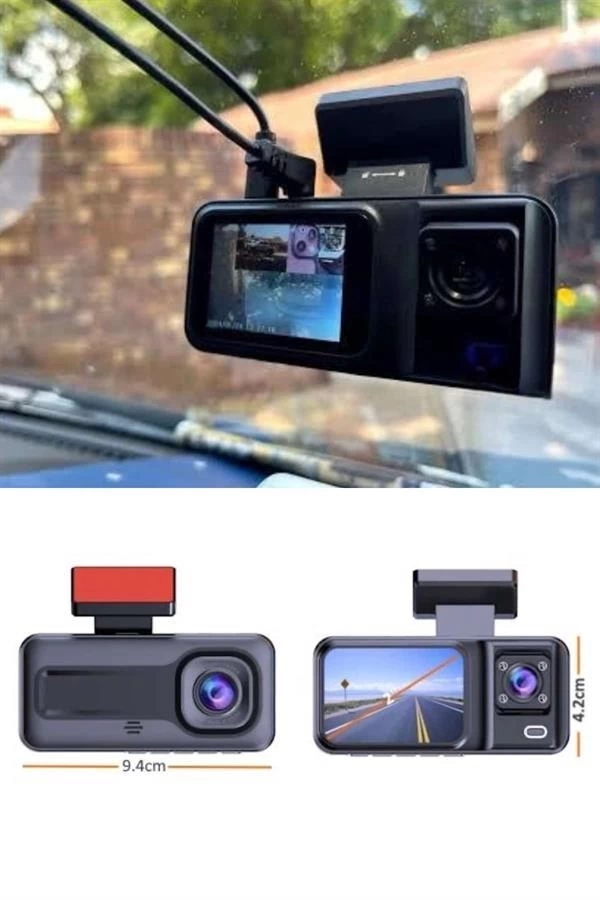 BUĞZ 1080p Sürüş Kaydedici 2 İnç Araç Araba Ön İç Arka DVR IPS Ekran