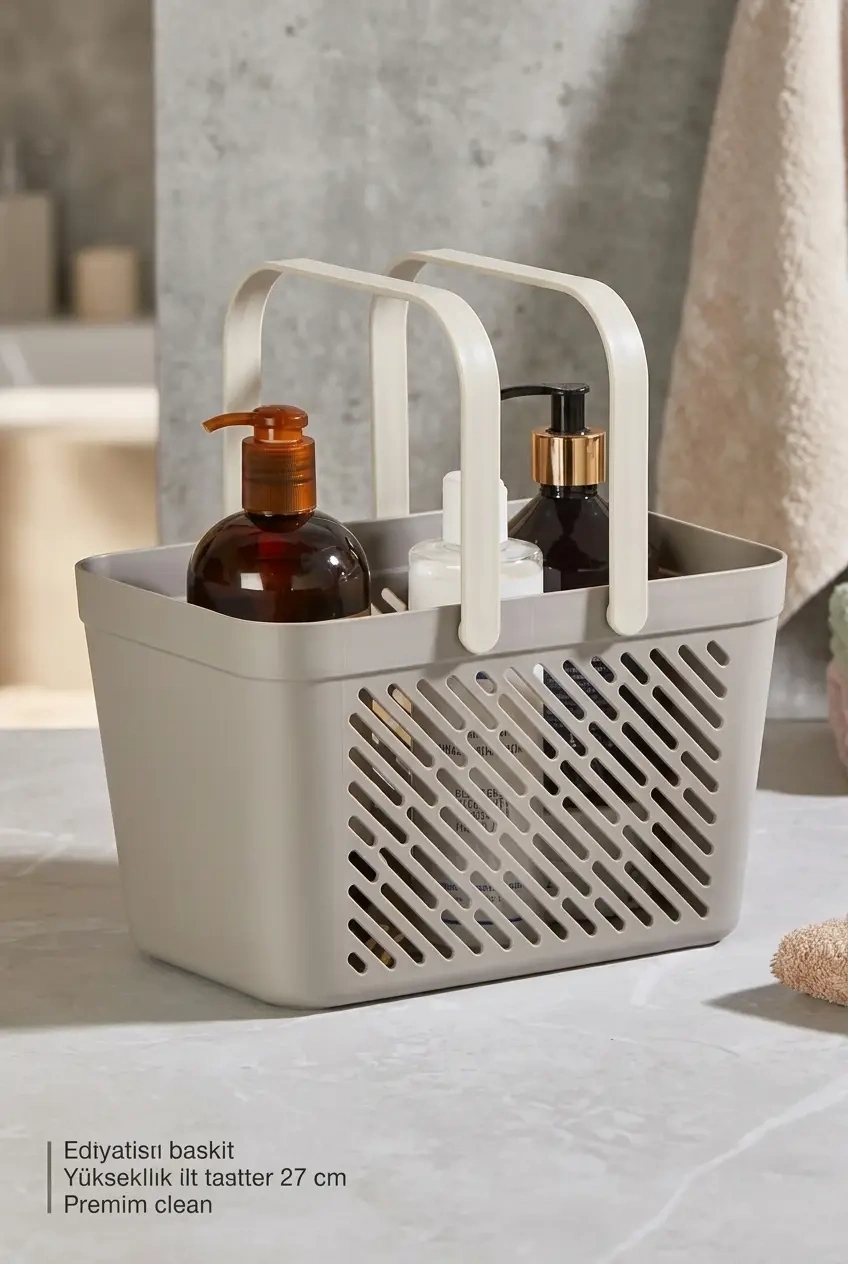 BUĞZ 12'li Gri Çok Amaçlı Kulplu Sepet Mutfak Banyo Organizer Ekonomik Set