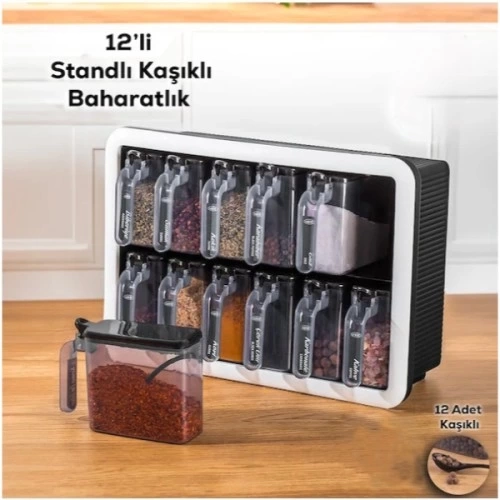 BUĞZ 12'li Standlı Kaşıklı Baharatlık Seti