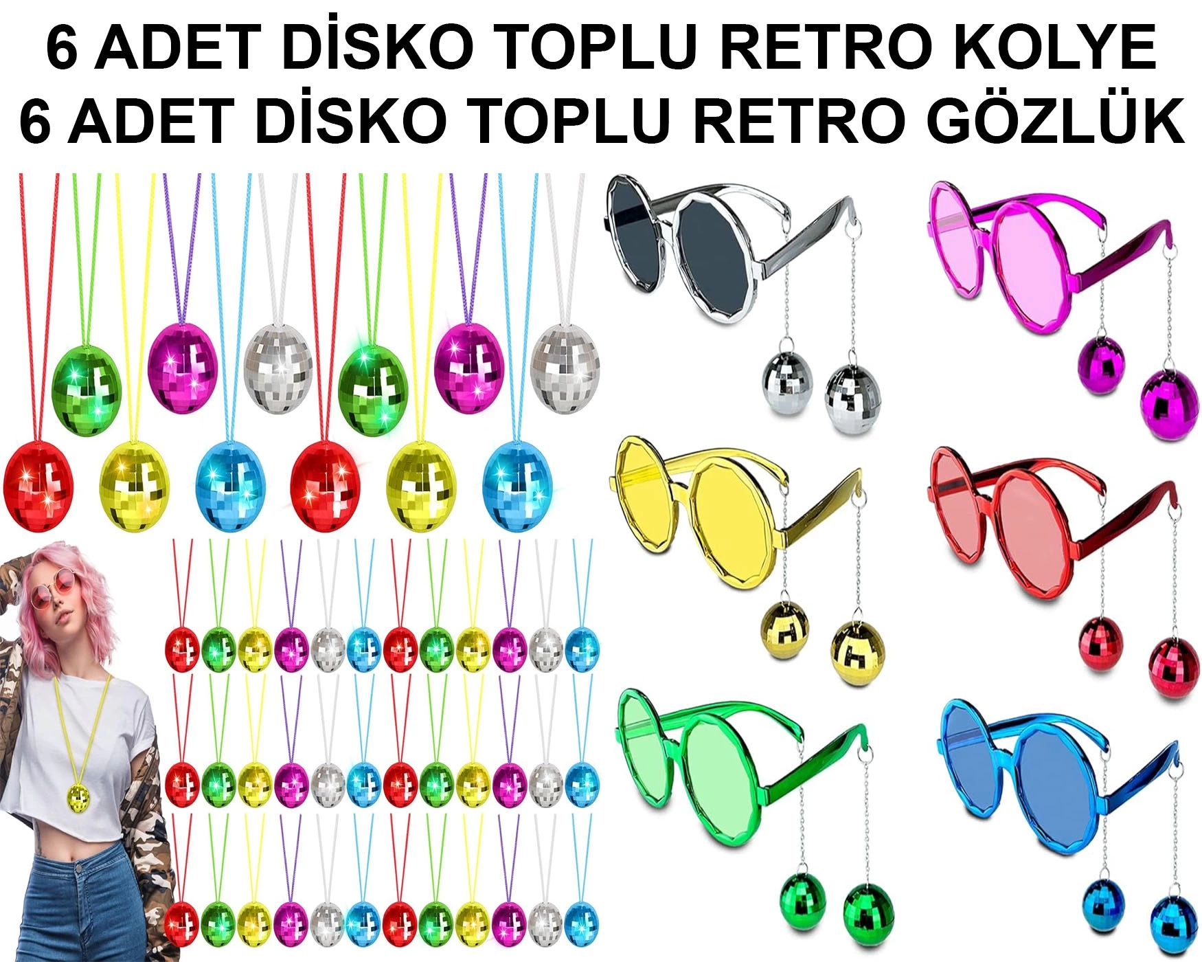 BUĞZ 12 Parça Renkli Disko Toplu Retro Parti Seti – 6 Kolye + 6 Gözlük BUĞZ 12 Parça Renkli Disko Toplu Retro Parti Seti – 6 Kolye + 6 Gözlük