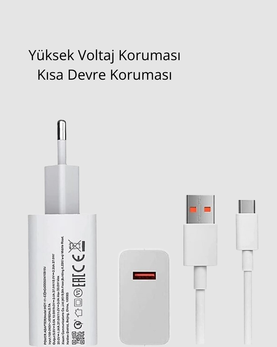 BUĞZ 120W Süper Hızlı Şarj Adaptörü – Type-C Kablo Dahil, Yüksek Voltaj Korumalı