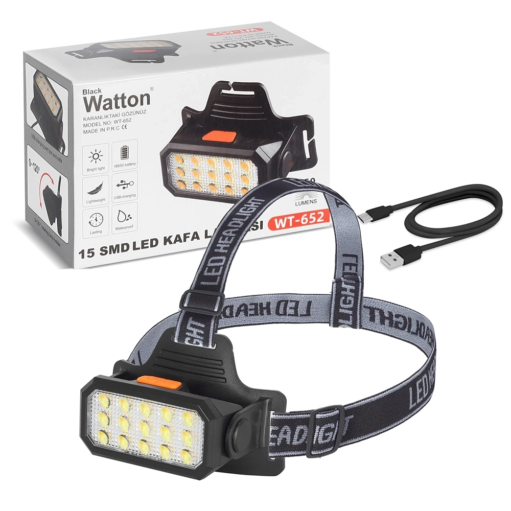 BUĞZ 15 Ledli Sarı / Beyaz Şarjlı Kafa Lambası  Wt-652
