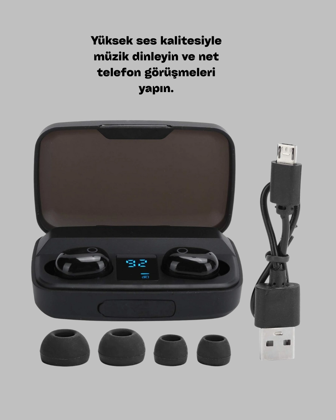 BUĞZ 1800 mAh Güçlü Şarj Kutusu ile Bluetooth Kulaklık Seti