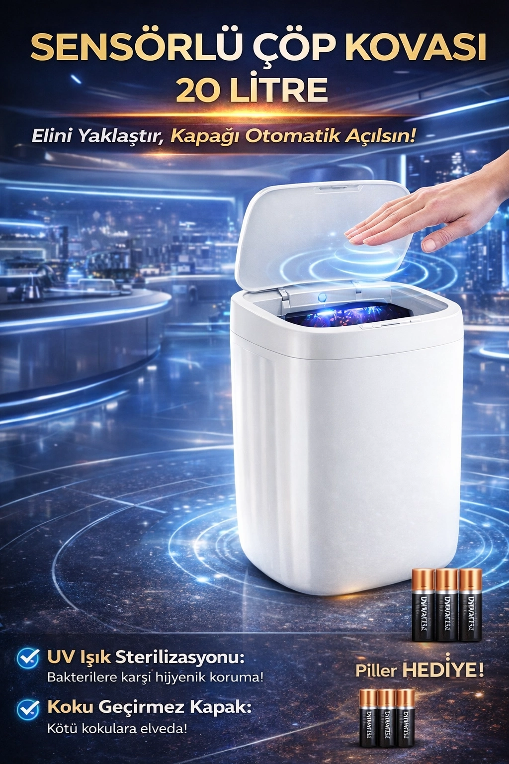 BUĞZ 20 Litre El Algılayan Sensörlü Çöp Kovası