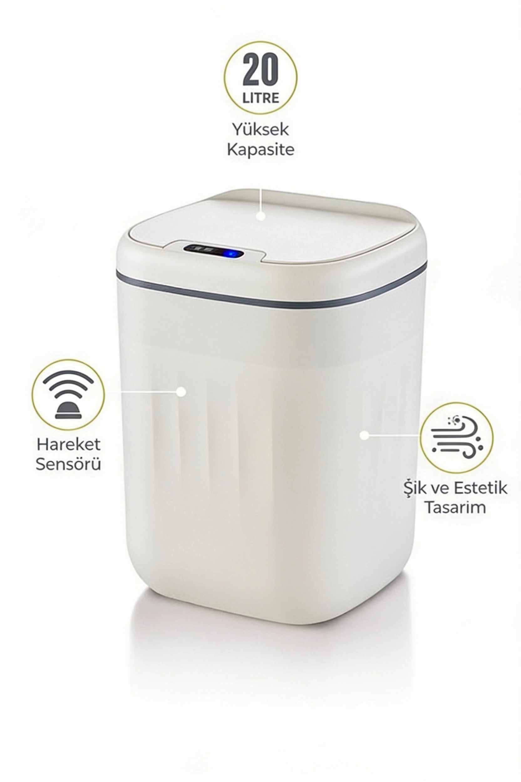 BUĞZ 20 Litre Hareket Sensörlü Akıllı Çöp Kovası Beyaz