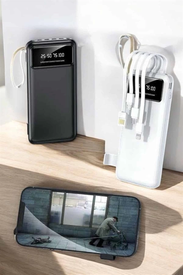 BUĞZ 20.000 Mah Led Işıklı LCD Ekran USB Girişli Type-C Lightning Powerbank