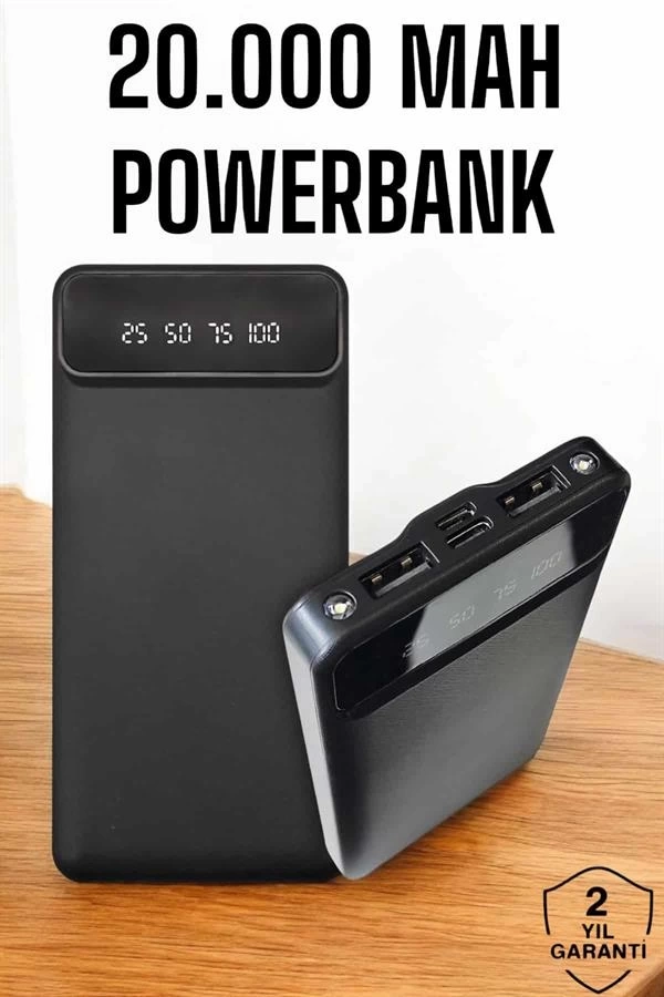 BUĞZ 20.000 Mah Led Işıklı LCD Ekran USB Girişli Type-C Lightning Powerbank